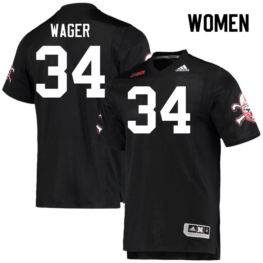 Women #34 Gage Wager Nebraska Cornhuskers College Football Jerseys Stitched Sale-Black